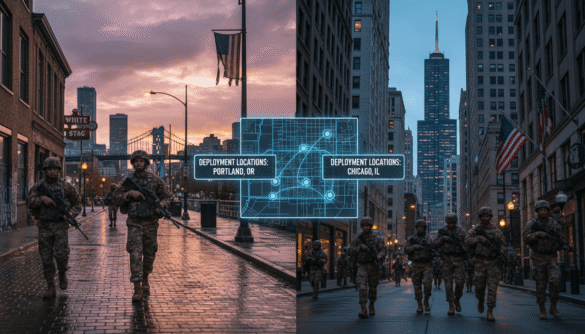 Map of Trump National Guard deployment to Portland and Chicago in 2025